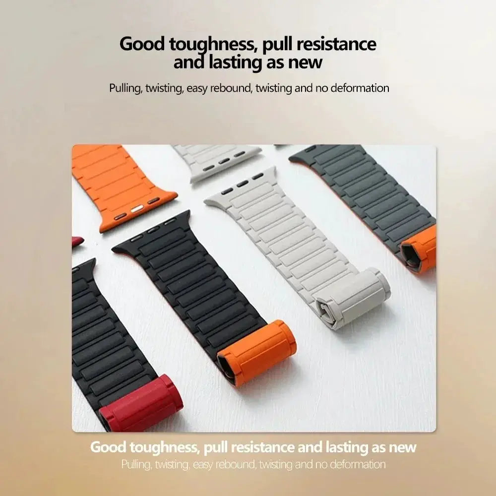 Simples Market magnetic loop silicone Apple Watch bands set for 38–49mm; six color straps.