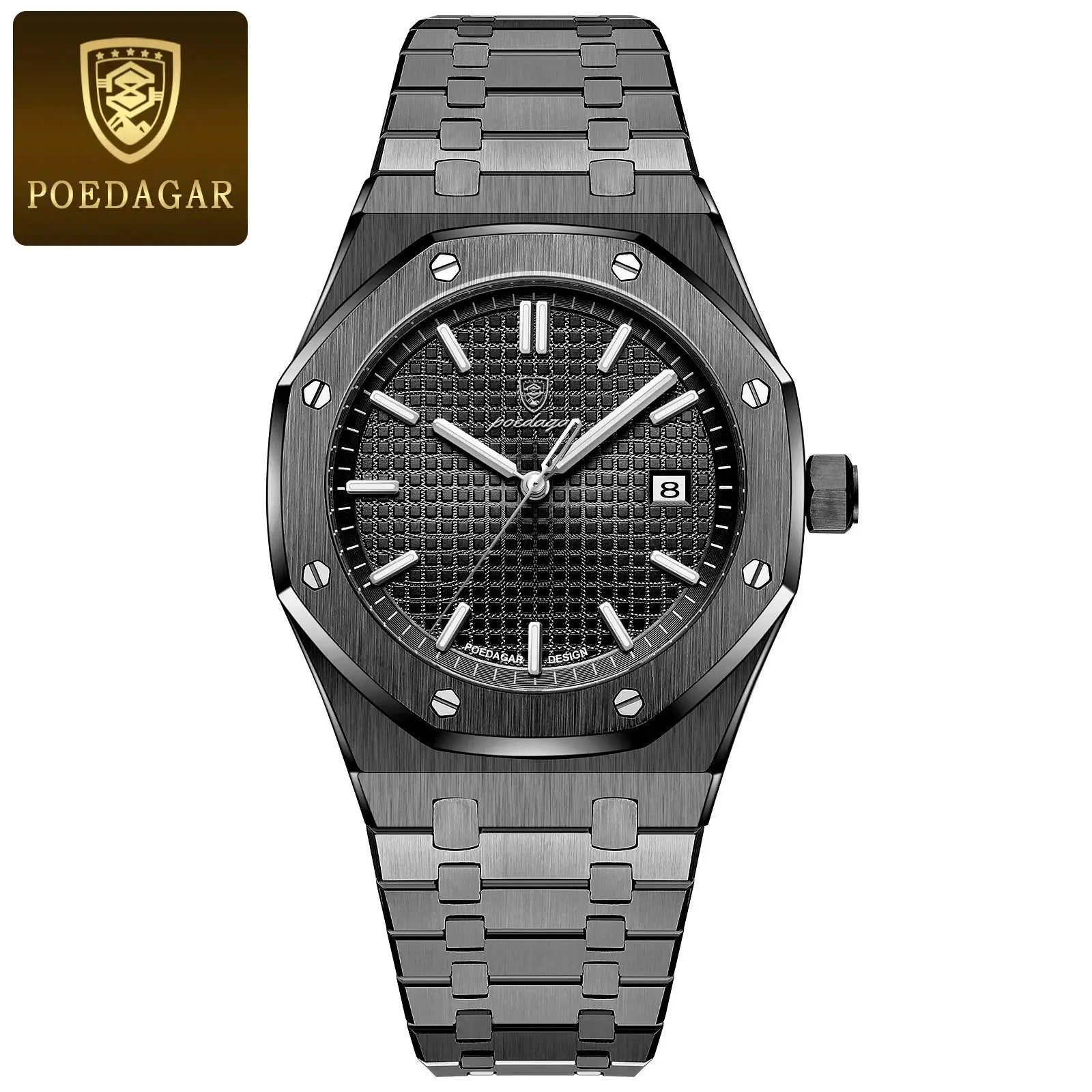 POEDAGAR Luxury Business Wristwatch For Men Stainless Steel Waterproof With Luminous Date Display Quartz Movement