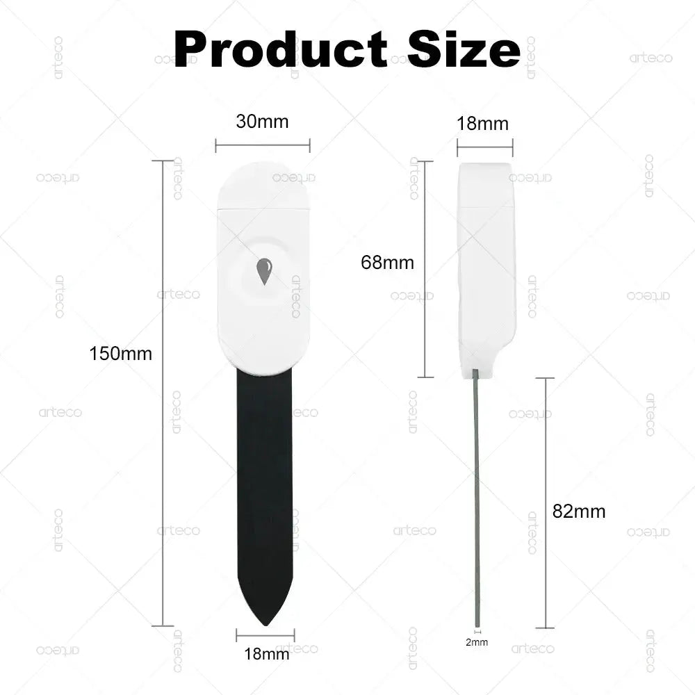 Zigbee soil moisture sensor with temperature, humidity and luminance detection; white head on a black stake