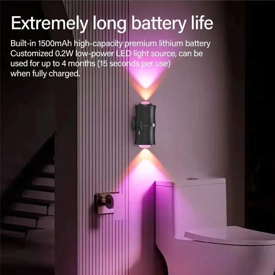 Motion Sensor LED Wall Light double-head RGB, rechargeable, black finish