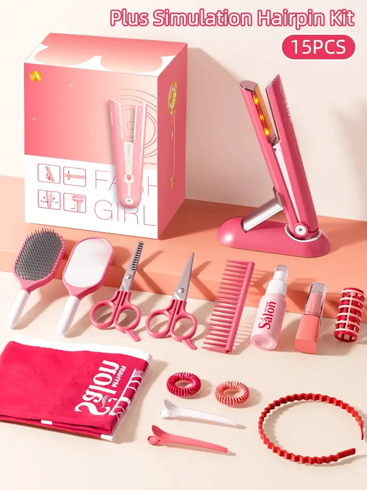 Kids Makeup Toys Simulation Haircut Kit With Hair Dryer Realistic Role Play Educational Toys For Girls Pretend Play Gift