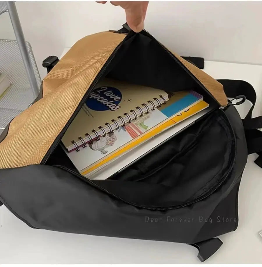 New Y2k portable light nylon crossbody bag in tan and black, unisex travel bag