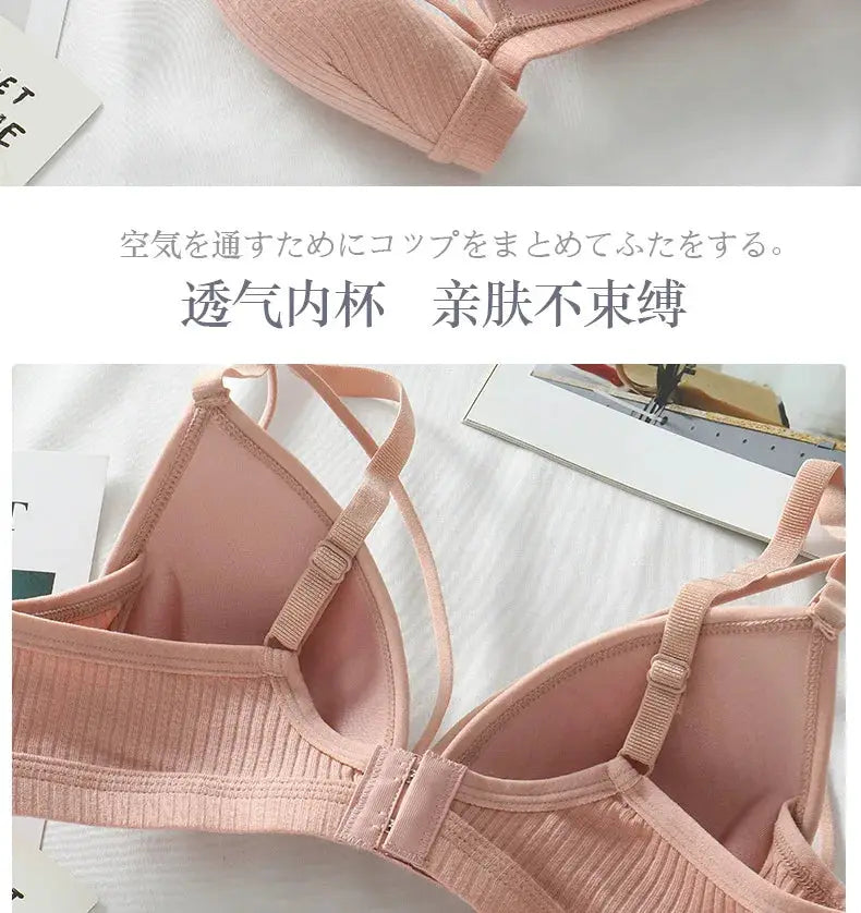 Bralette in pink by Simples Market, wire-free triangle-cup bra with adjustable straps