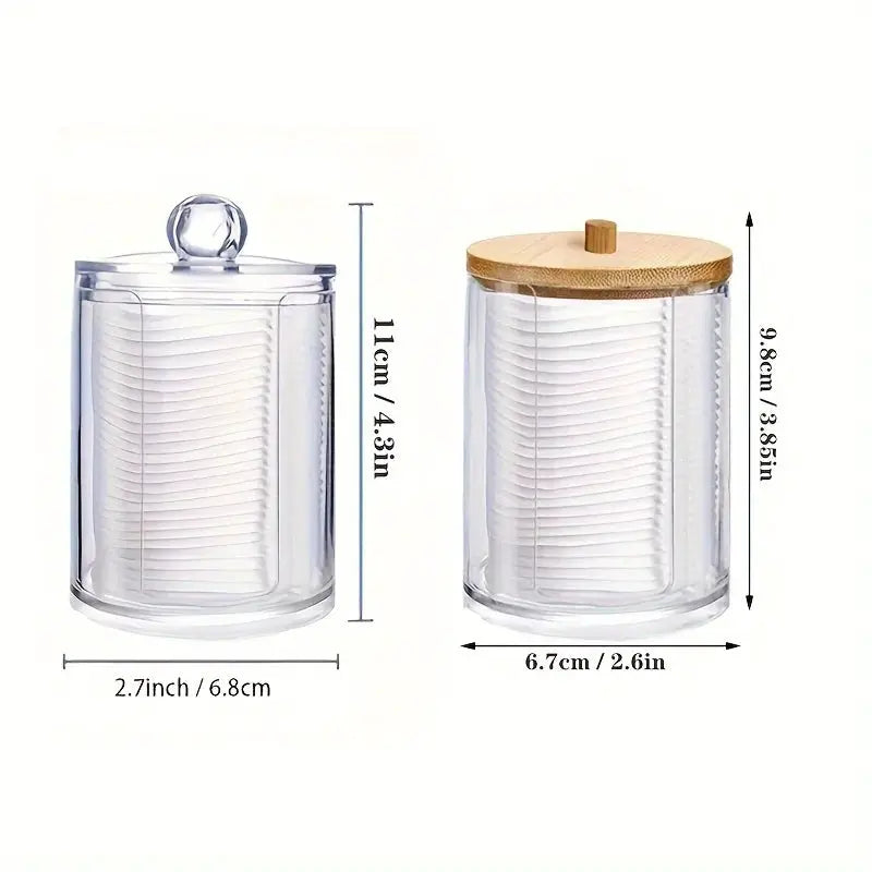 LuminaCosmetics Round Clear Acrylic Makeup Organizer For Cotton Pads And Swabs Storage And Easy Access