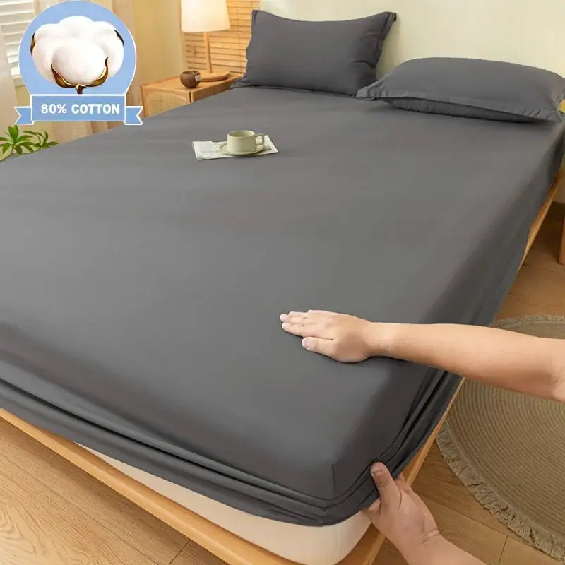 1pc fitted cotton sheet, gray with 30cm deep pocket, breathable