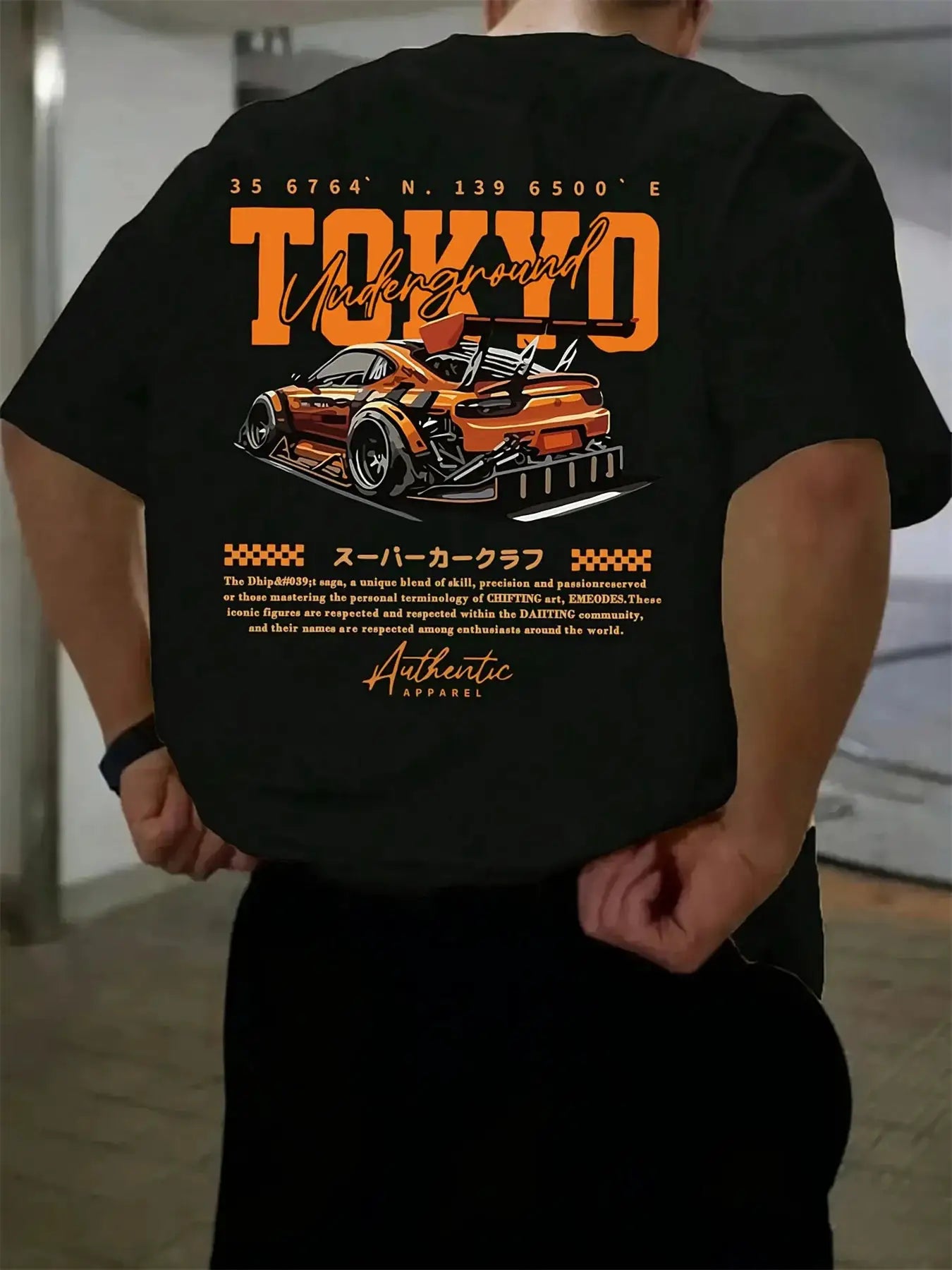 Mens Summer 100 Percent Cotton Casual Loose Fit T Shirt With Japanese Tokyo Pattern Print Round Neck Short Sleeve Top