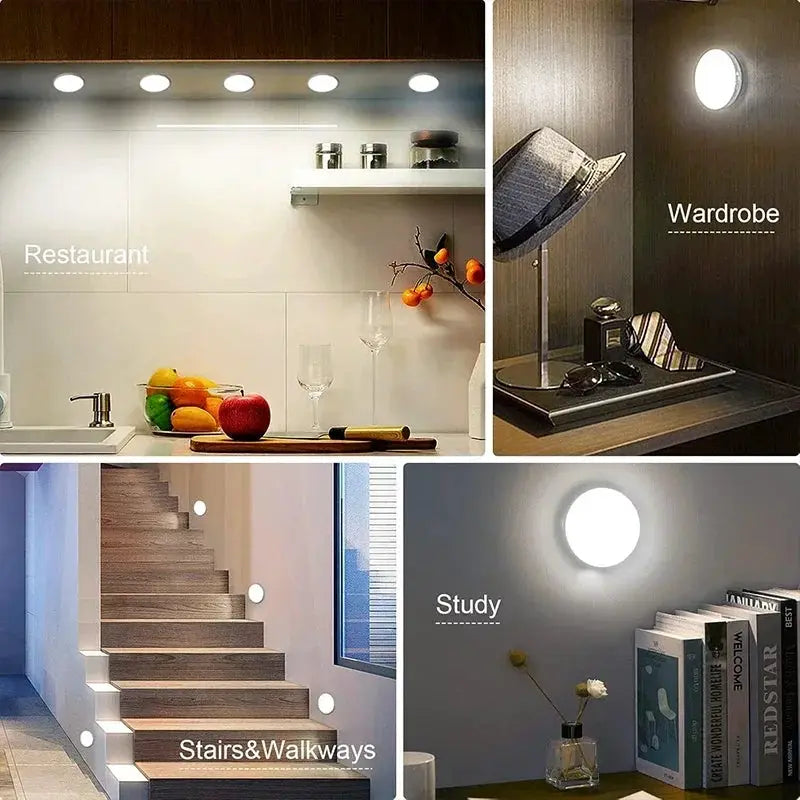 2 To 6 Pack Motion Sensor LED Night Light USB Rechargeable Three Color Lamp For Cabinet Wardrobe Staircase Closet
