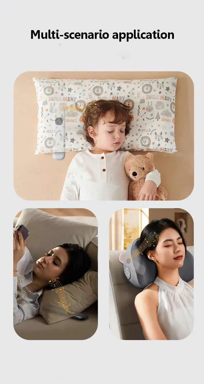 Under pillow bone conduction Bluetooth speaker with LED display for white-noise sleep aid, Simples Market, three scenes