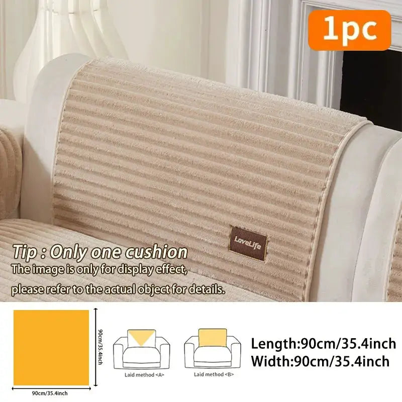 Sofa cushion beige corduroy, anti-slip and dustproof, 90x90 cm, LoveLife tag, 1pc