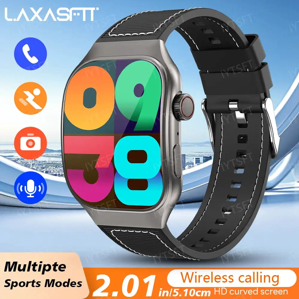 LAXASFIT 2.01 Inch Curved Screen Smart Watch Bluetooth 5.3 HD Super AMOLED Display Multi Sports Modes