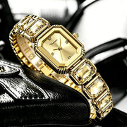 Women's square rose gold-tone watch with rhinestone accents on a stainless steel bracelet by Simples Market