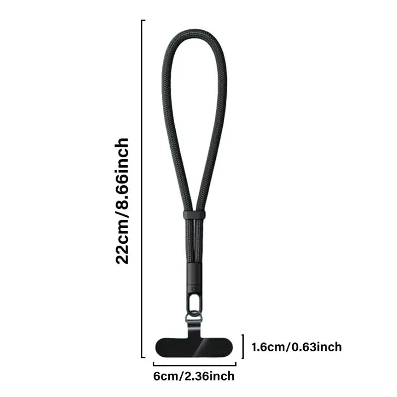Simples Market mobile phone lanyard, adjustable short black wrist strap with metal clip