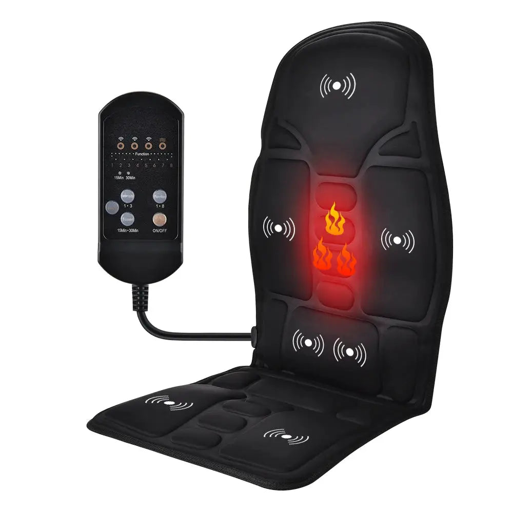 Simples Market black massager chair pad with heating and vibrating nodes, wired remote included