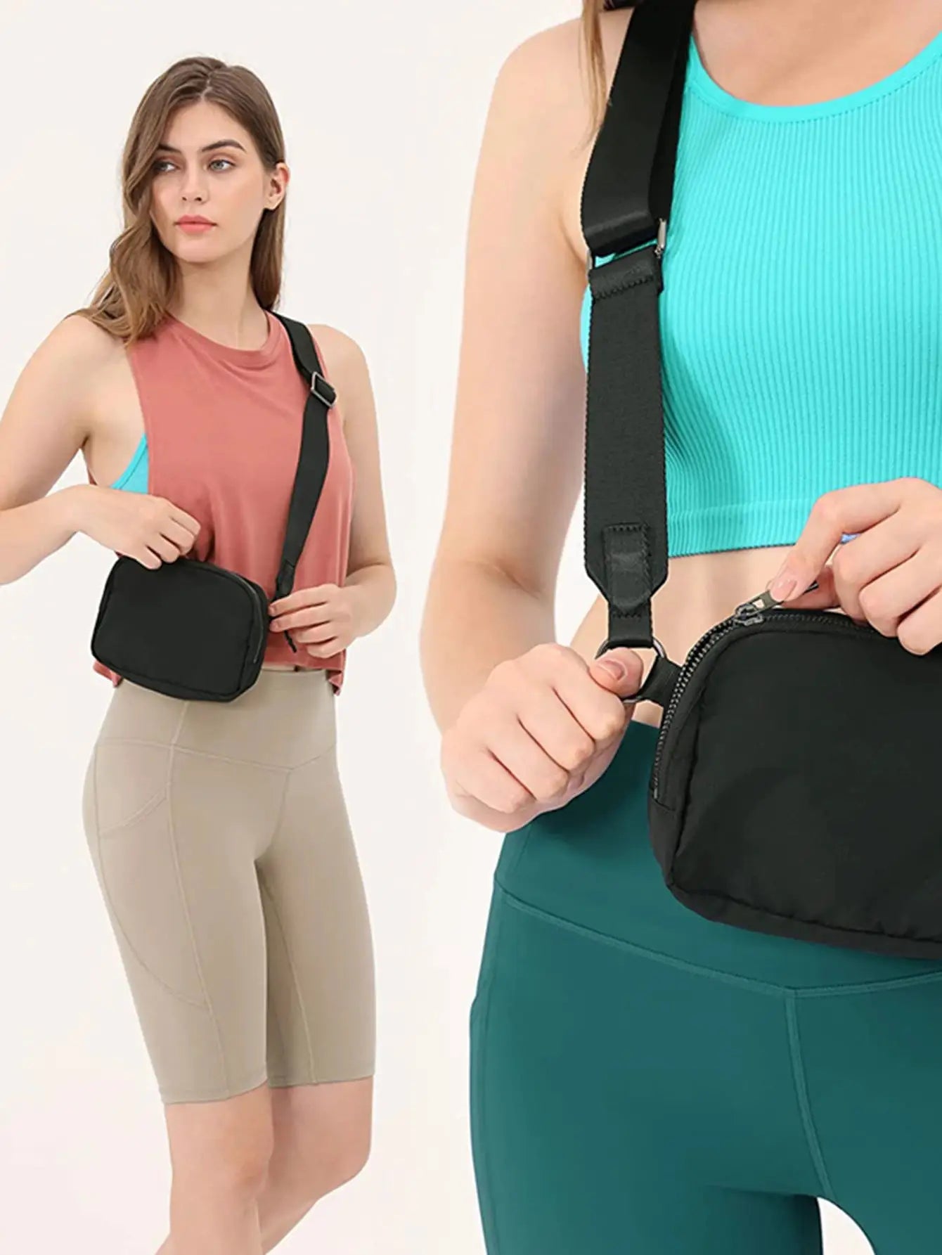 Black sport waist bag with adjustable cross-body strap for running and cycling essentials