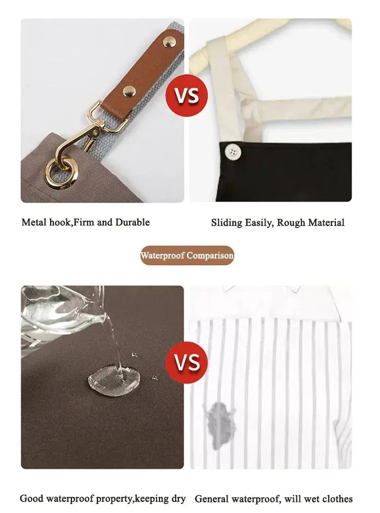Waterproof kitchen apron by Simples Market, unisex with pockets and beige straps