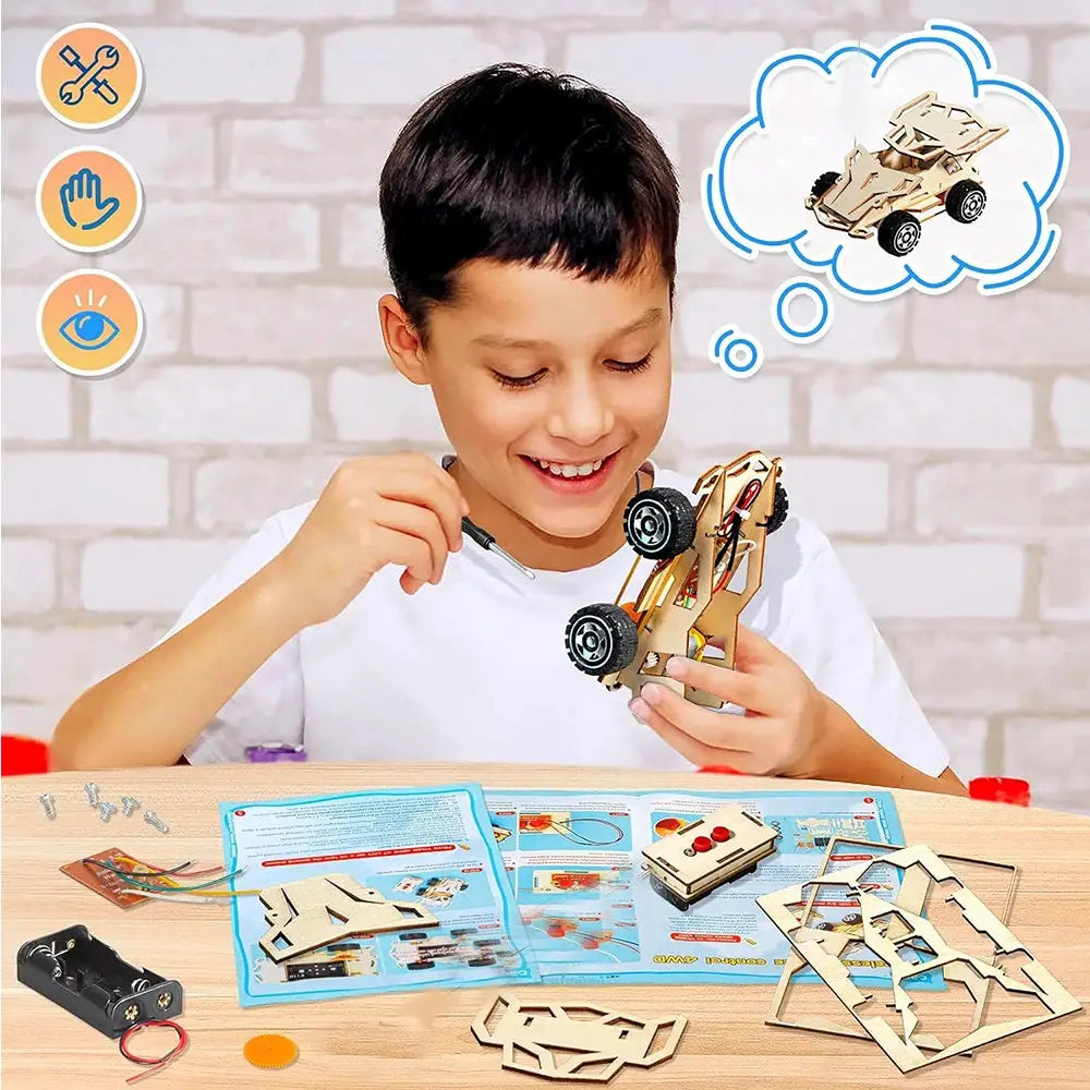 DIY Wooden Remote Control Car Kits Four Wheel Drive STEM Educational Toy For Teens And Kids Gifts
