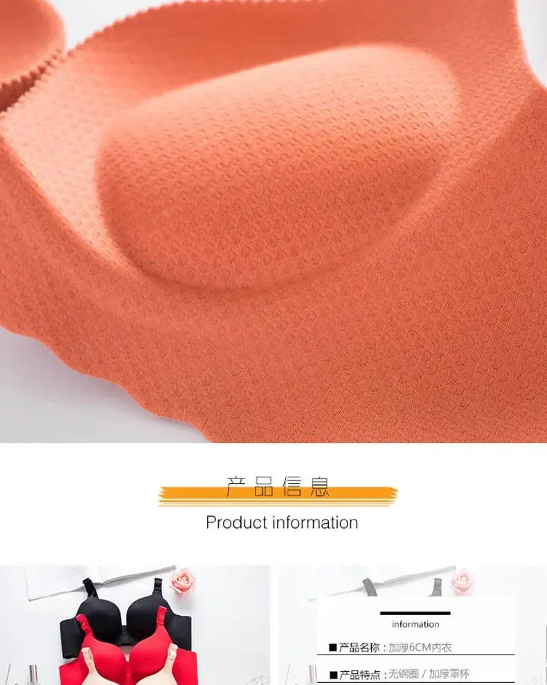Extreme Push-Up Bra orange with 8cm thick pads, wireless double cups and soft textured fabric
