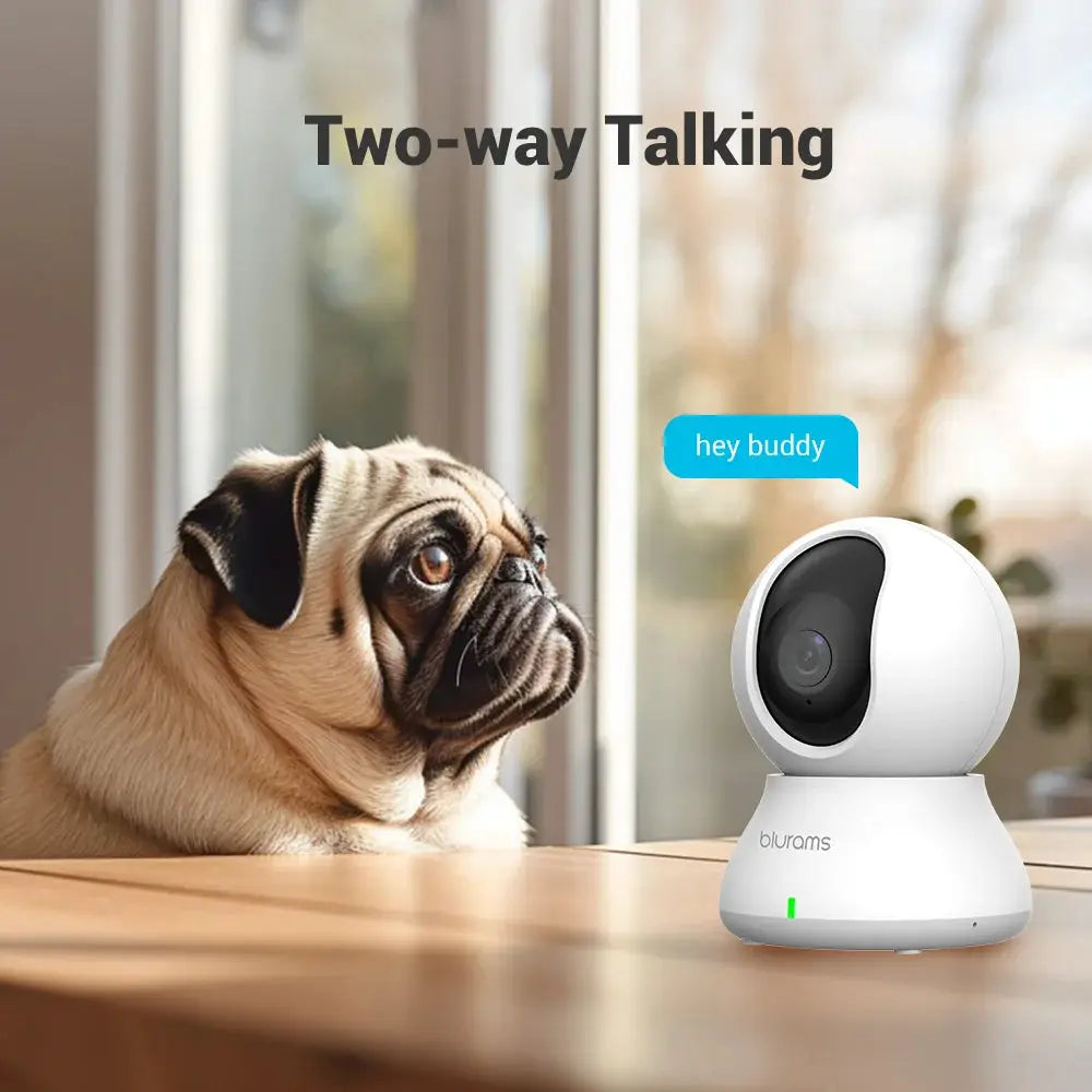 Blurams white 2K WiFi indoor camera with 360° PTZ and two-way audio
