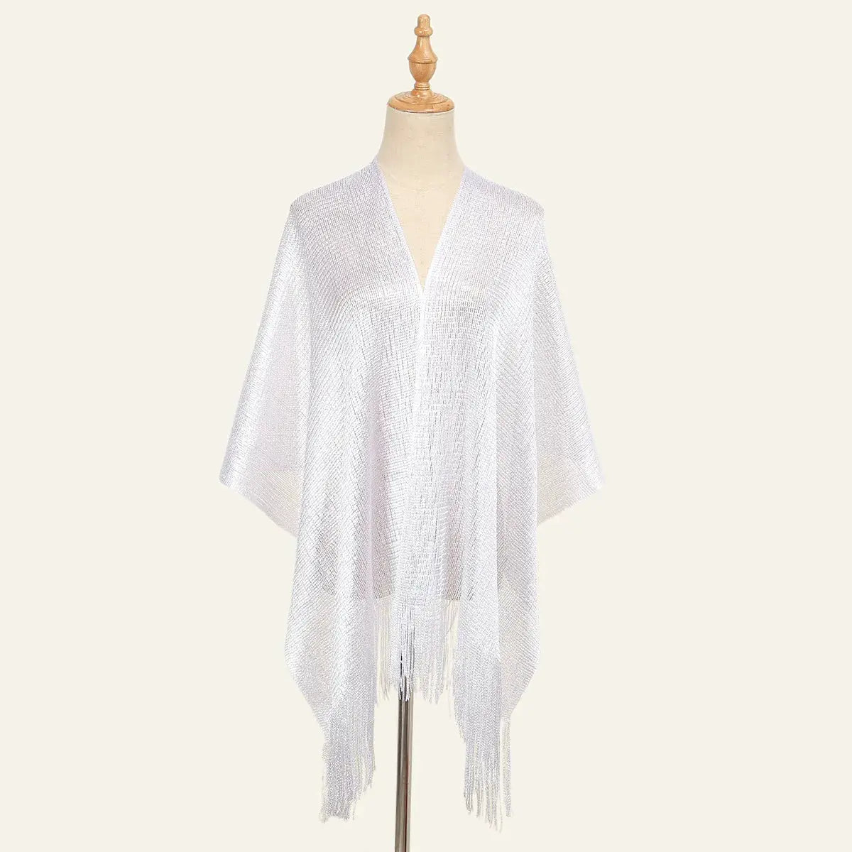 Glitter Shawl Banquet Style For Party And Evening Wear Gold And Silver Shiny Knit Scarf With Tassel
