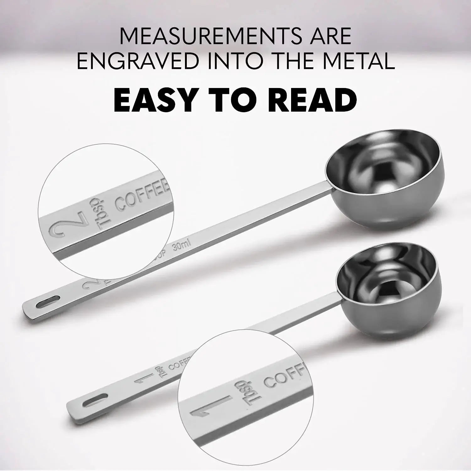 ProLine Stainless Steel Coffee Bean Scoop 15 Ml And 30 Ml Precise Measuring Spoon With Clear Volume Markings