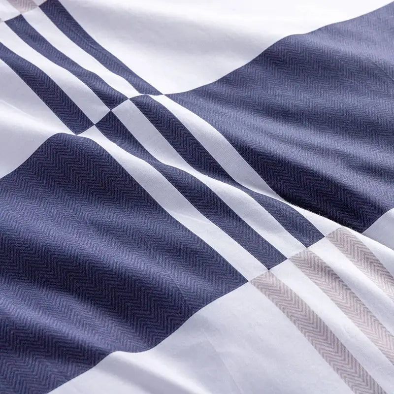 Simples Market 3pc cotton striped duvet cover set; navy and white pattern with pillowcases