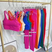 ZenFlex 2 Piece Yoga Set Breathable Cross Back Top And Peach Yoga Pants Nylon Elastane Comfort