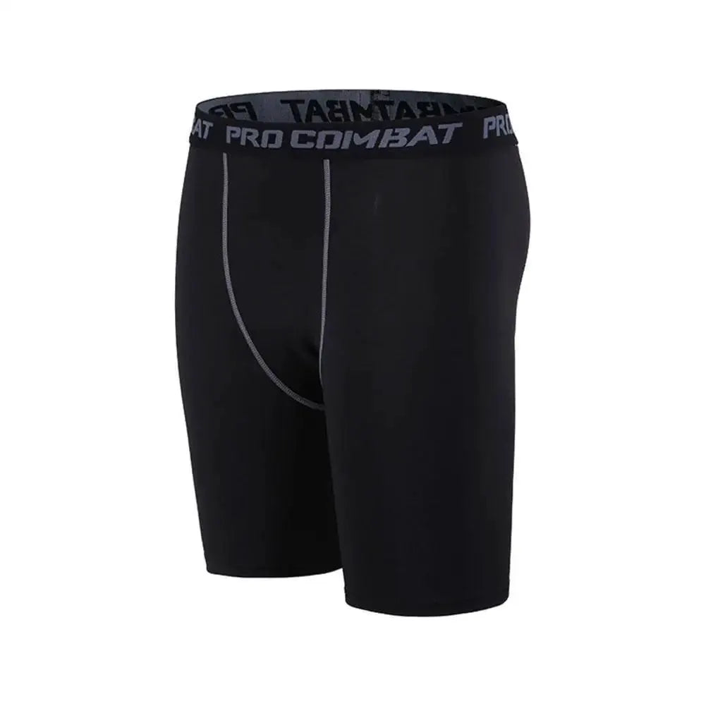 Men's black compression shorts with grey stitching and Pro Combat elastic waistband