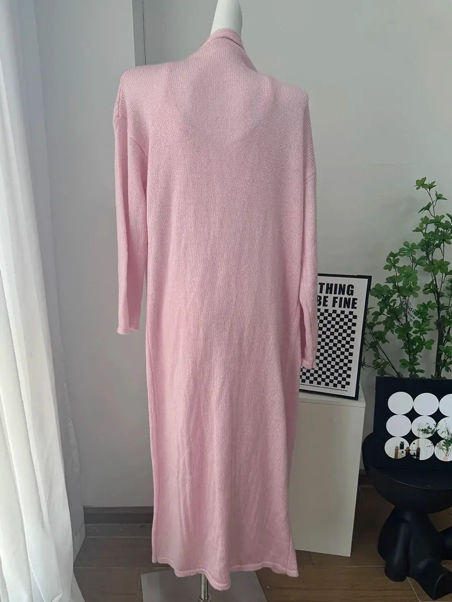 Three Piece Women Cardigan Vest Dress Set With Long Sleeve Outfit