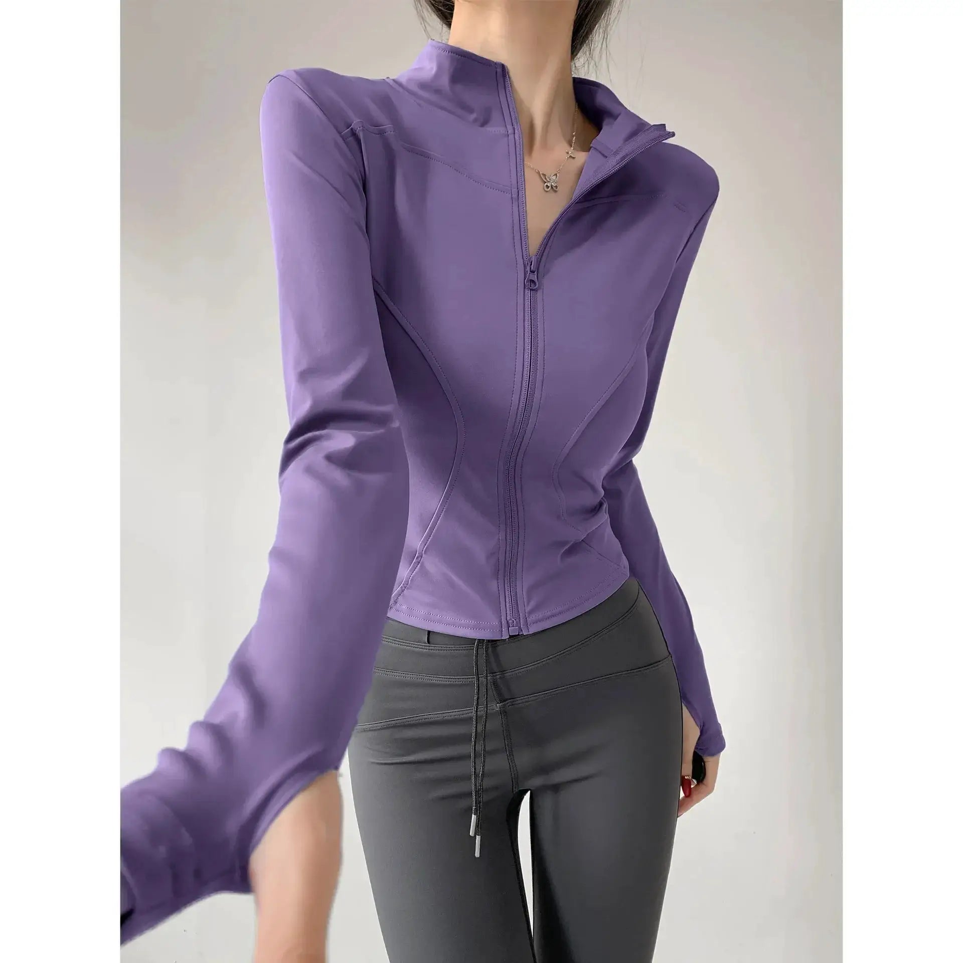 Sun Quick Drying Womens Sports Coat Slim Fit Yoga Jacket With Full Length Zipper For Running And Fitness