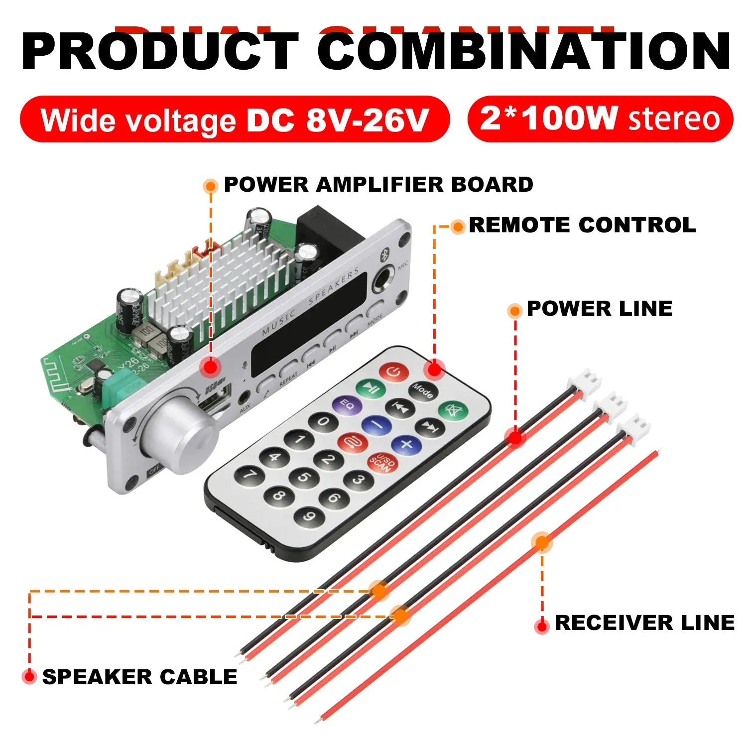 New 200W Bluetooth Amplifier MP3 WAV Decoder Board With USB FM Radio TF Card Slot DC 12V Car Audio