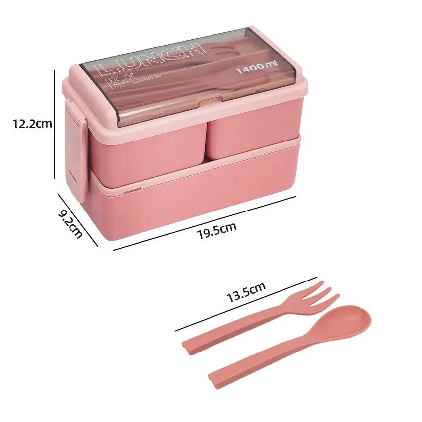 Portable Double Layer Lunch Box For Kids With Fork And Spoon Microwave Safe Bento Box Food Storage Container