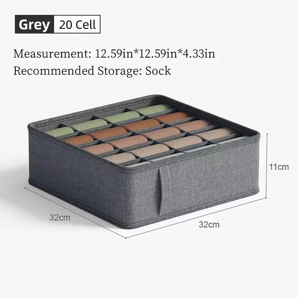 Underwear organizer box, grey fabric, 20-cell closet storage by Simples Market
