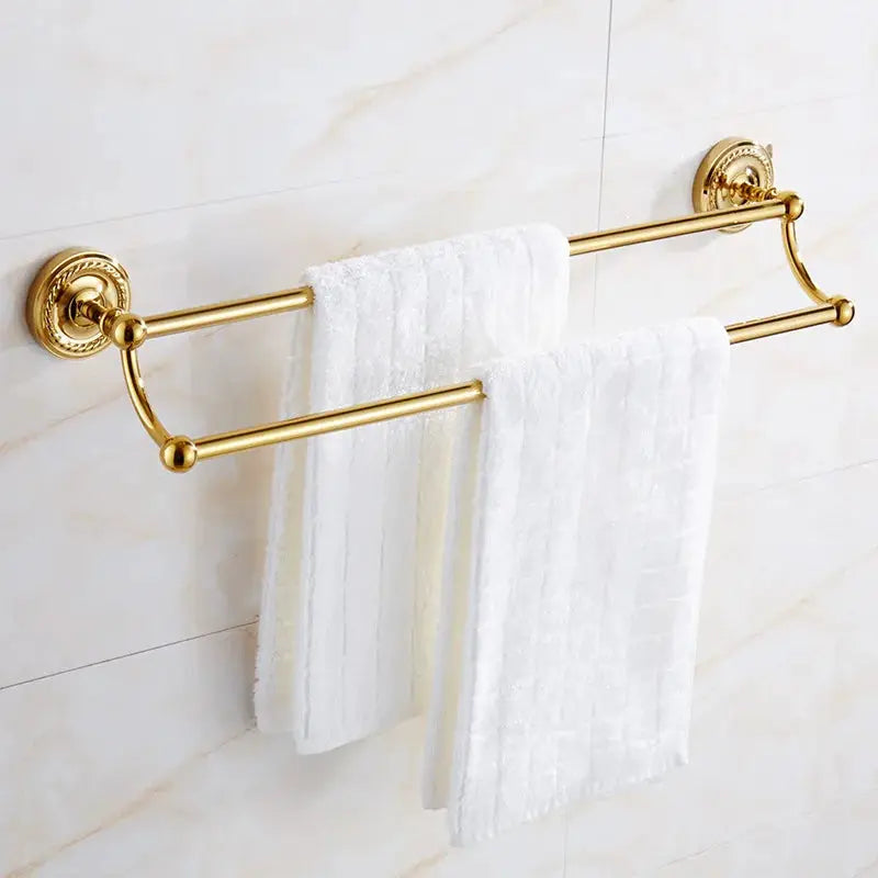 Simples Market luxury gold brass towel rack with dual bars and wall mounts