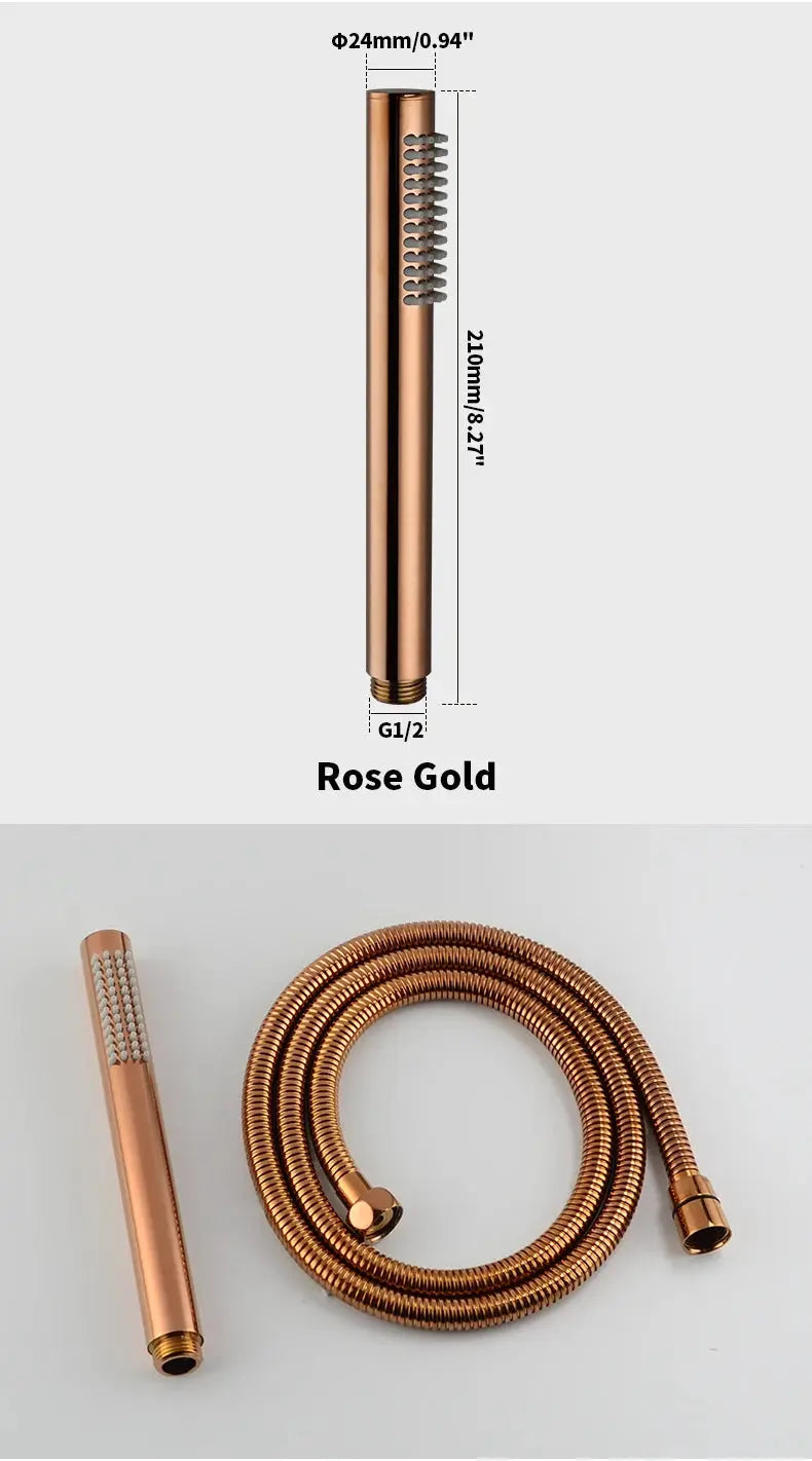 Simples Market rose gold brass handheld shower head with braided hose, 2-piece set, G1/2 thread
