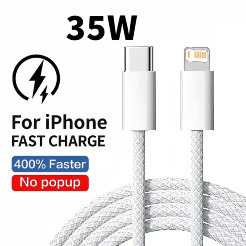 Braided USB C to Lightning Cable 35W PD Fast Charging for iPhone 7 to 14 Pro Max 1m 2m