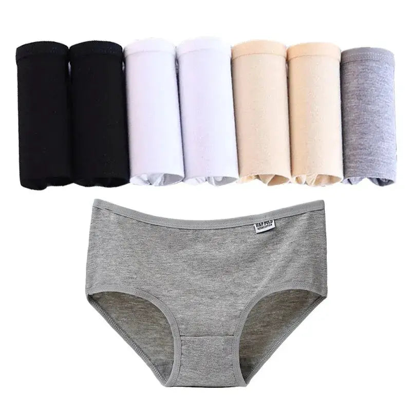 Women's cotton panties set by Simples Market; 7-pair, assorted solid colors, plus size M-4XL