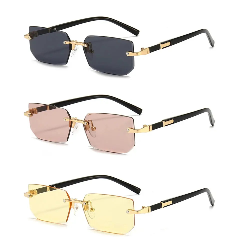 NovaVista Rimless Rectangle Sunglasses Unisex Lightweight Small Square Shades With Mirror Lenses For Summer Travel