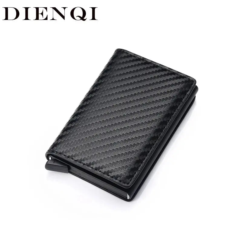 DIENQI carbon fiber RFID wallet, black minimalist card holder with pop-up mechanism