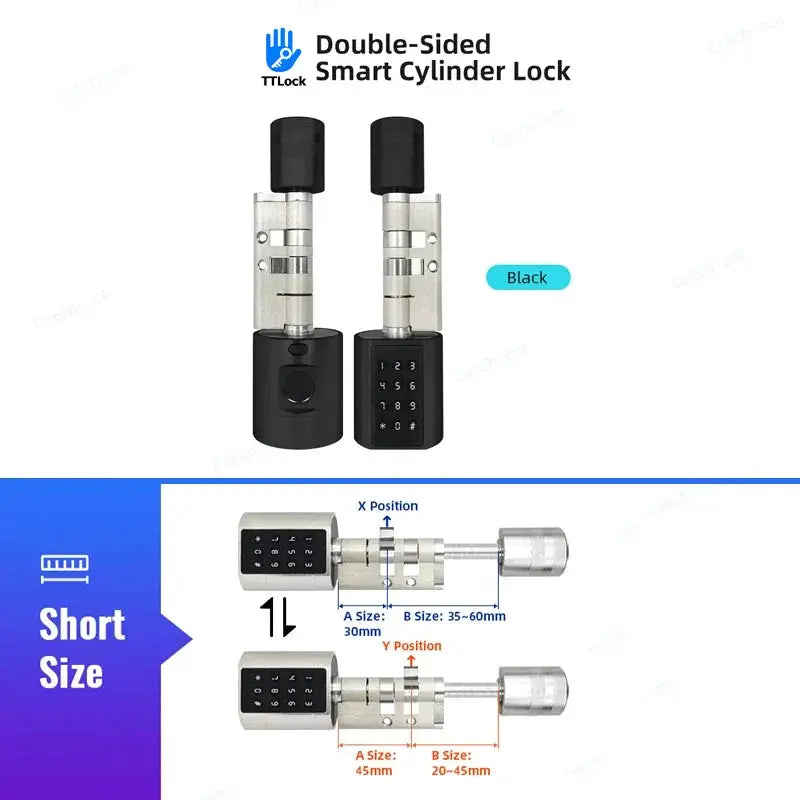 Smart double-sided cylinder door lock by Simples Market, black finish with keypad and fingerprint