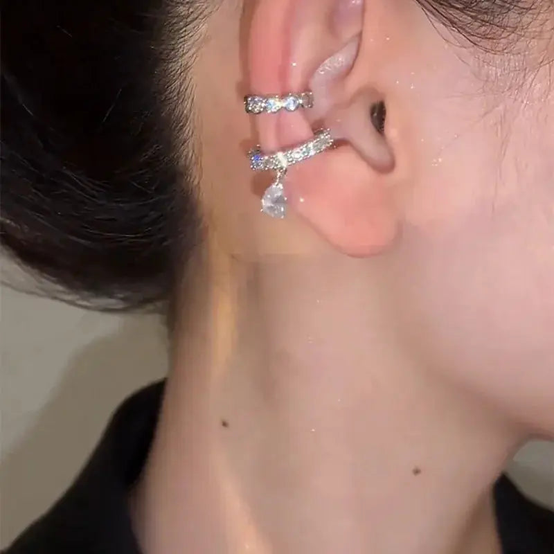 Silver Zirconia Pearl Clip On Earrings For Women Geometric Ear Cuff Without Piercing Fashion Jewelry Gift