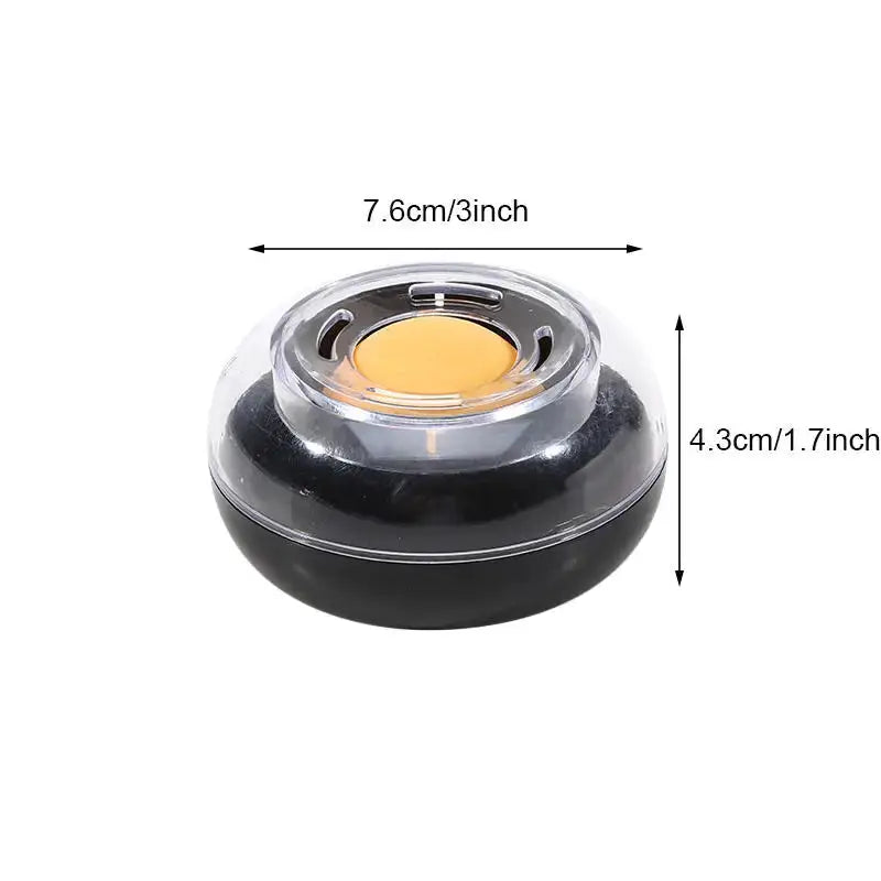 Round finger-wet money counting tool, black base with clear lid and gold center; diameter 7.6 cm