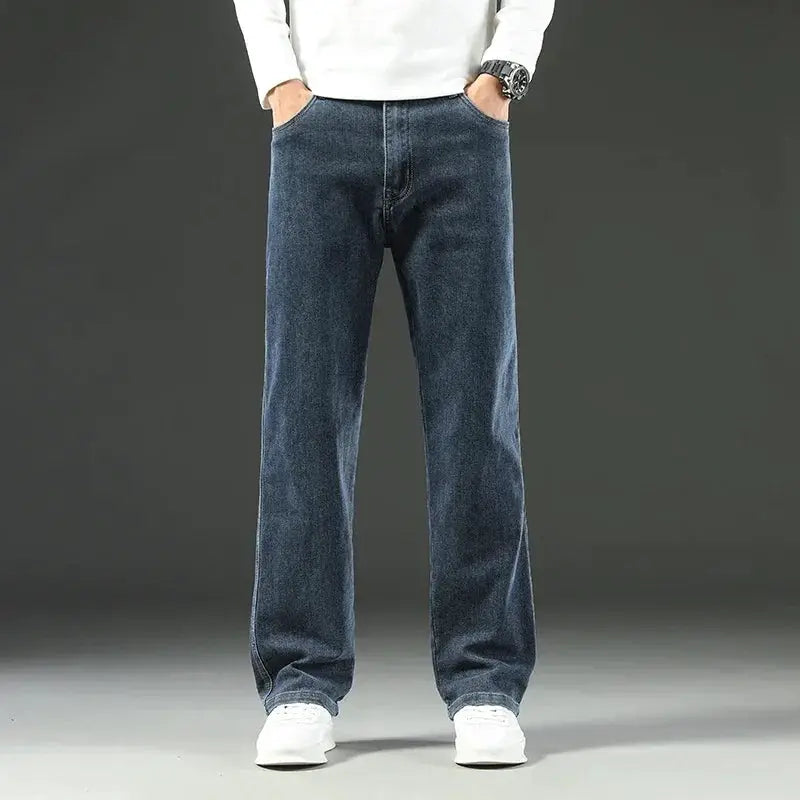 Mens Spring Autumn Jeans Loose Fit Straight Leg Business Casual