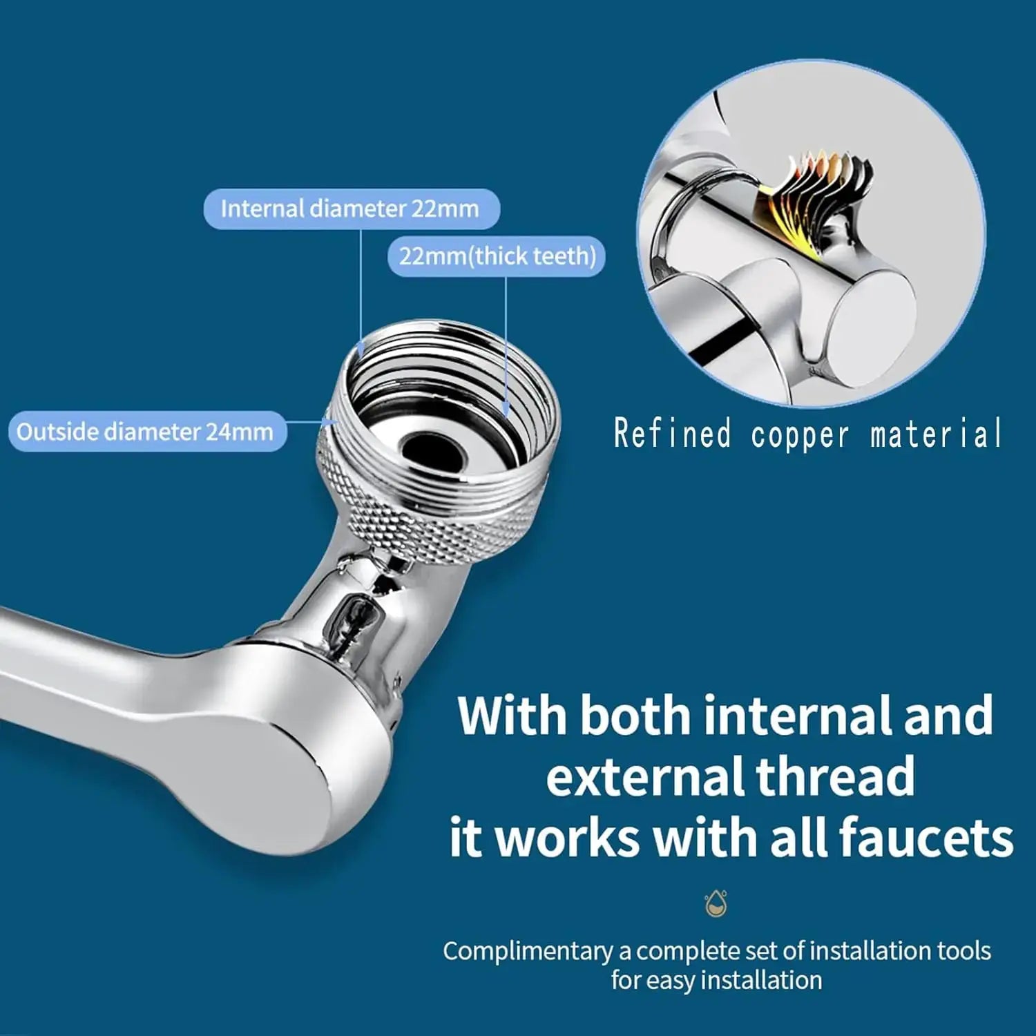 Universal faucet extender with filter by Simples Market, chrome finish, 1080° swivel arm, 2 modes.