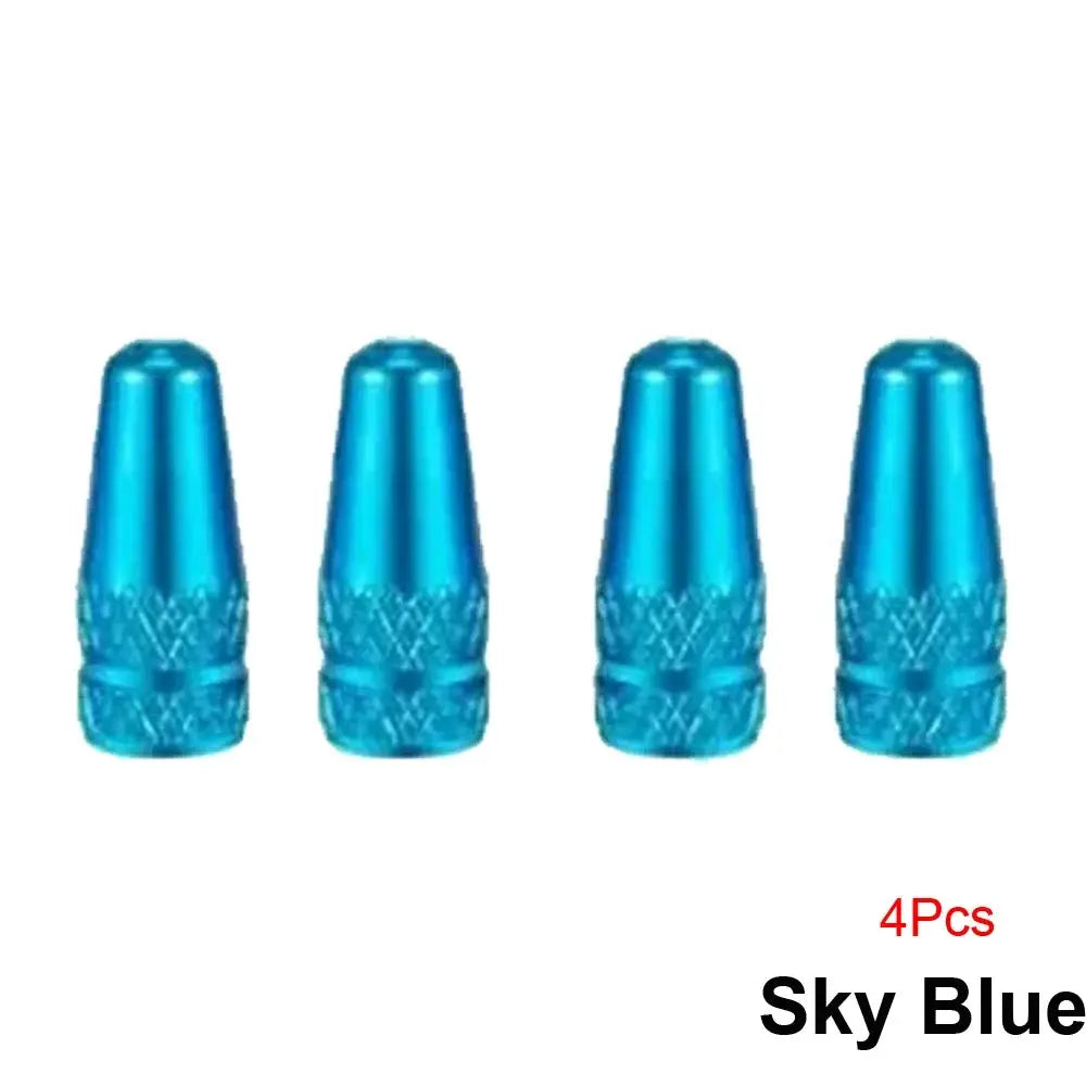 Presta valve caps, aluminum alloy, sky blue, 4-pack for bicycle tires, Simples Market