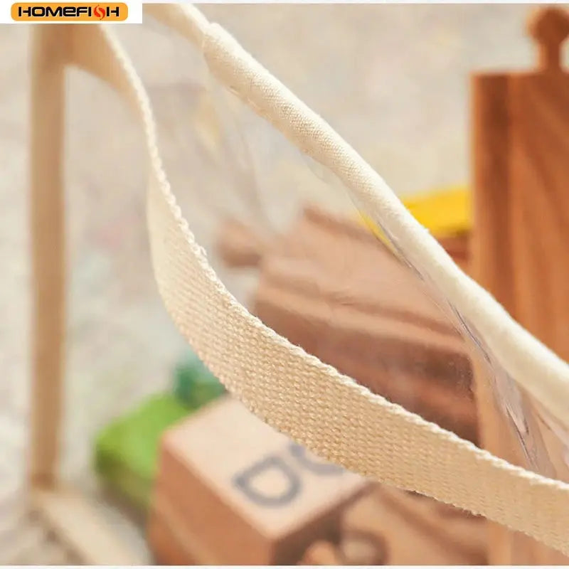 Homefish transparent storage basket for kids' toys with beige fabric trim, large-capacity
