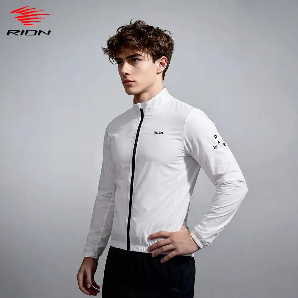 RION white men's long-sleeve windbreaker with front zipper and stand collar