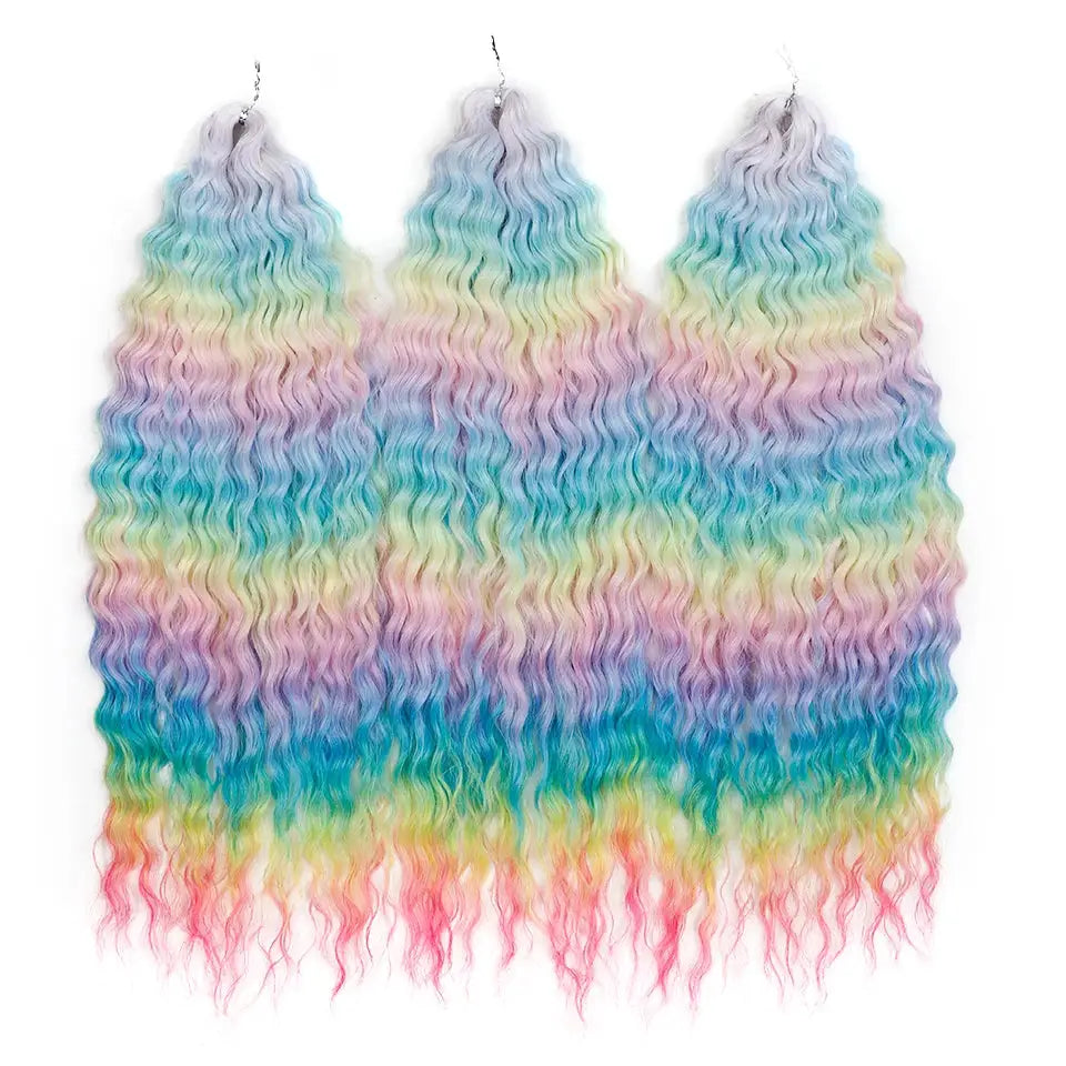 Simples Market Ariel synthetic twist crochet hair, 22in water-wave rainbow ombre bundles, 3 pcs