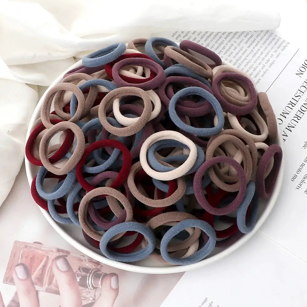 NovaHair 50 Pcs Mixed Colors Hair Bands 4 Cm Elastic Hair Ties Ponytail Holders Gentle Hold For Everyday Ponytails