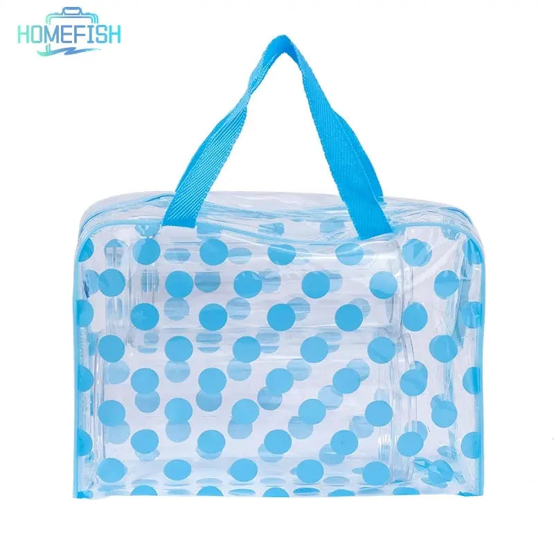 HOMEFISH Transparent Polka Dot Womens Makeup Bag Waterproof PVC Cosmetic Organizer for Travel and Daily Use