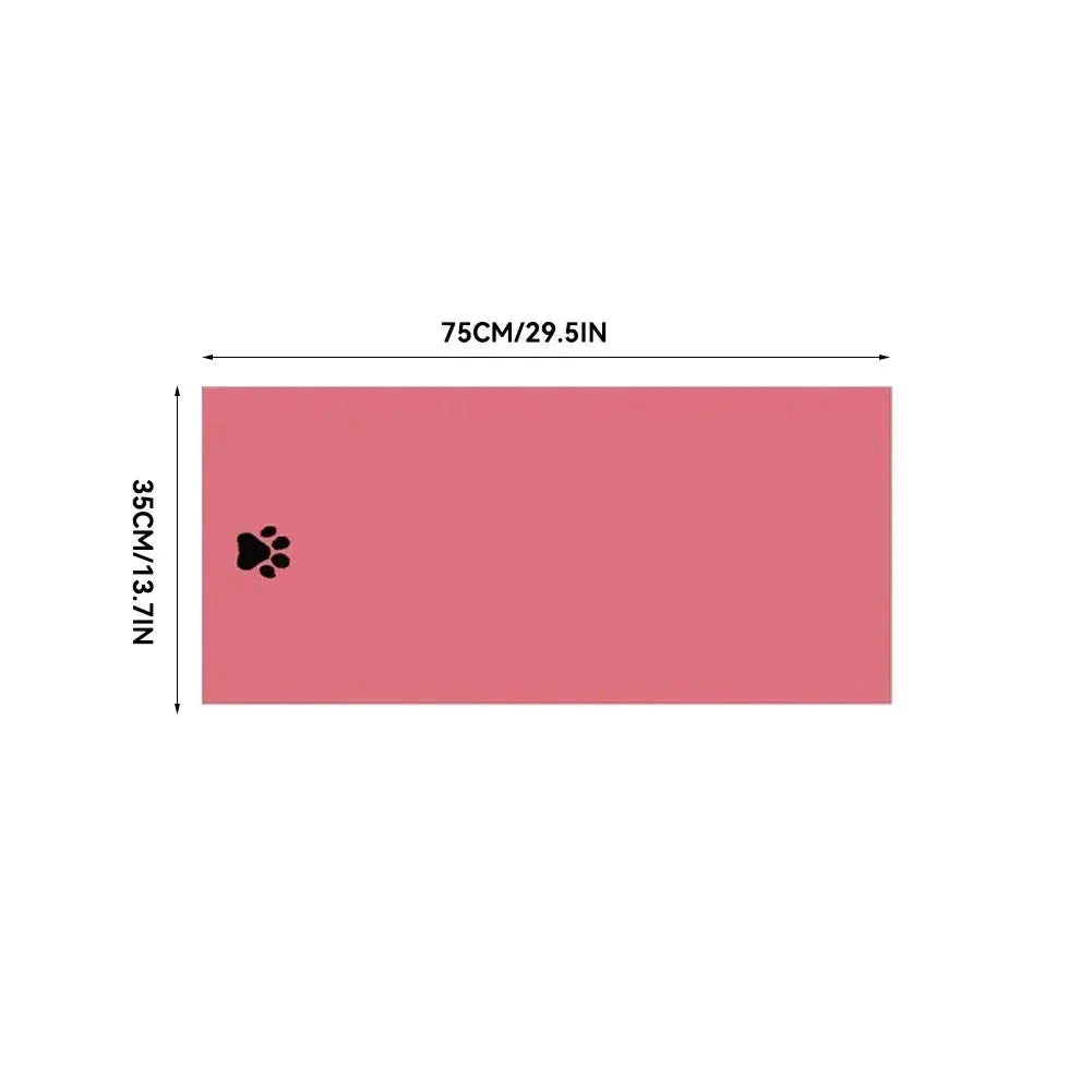 Microfiber pet bath towel, pink with embroidered paw print, 75x35 cm